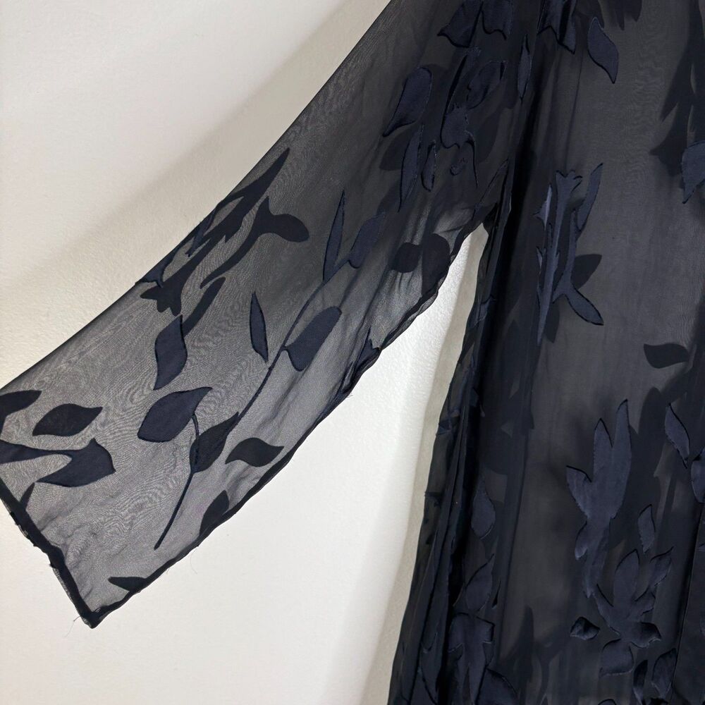 Soft Surroundings Silk Blend Floral Burnout Sheer Kimono Duster Black M - Picture 7 of 10